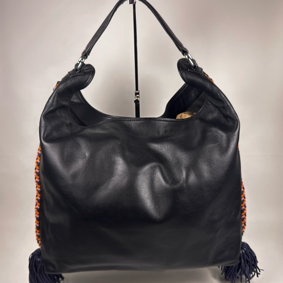 Rebecca Minkoff Chase Large Hobo Black Leather Women's Shoulder Bag Fringe - Picture 3 of 13